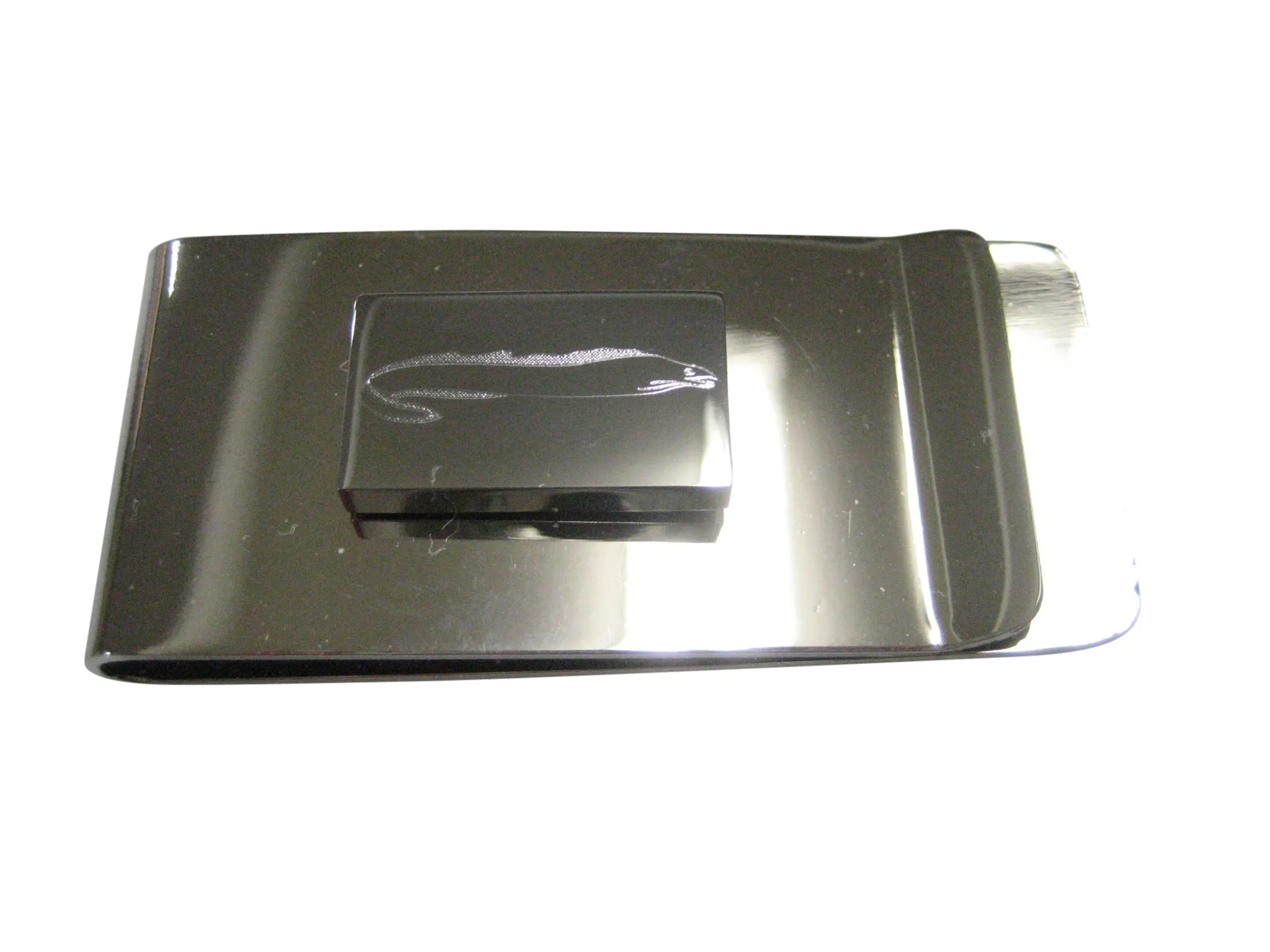 Silver Toned Rectangular Etched Moray Eel Fish Money Clip