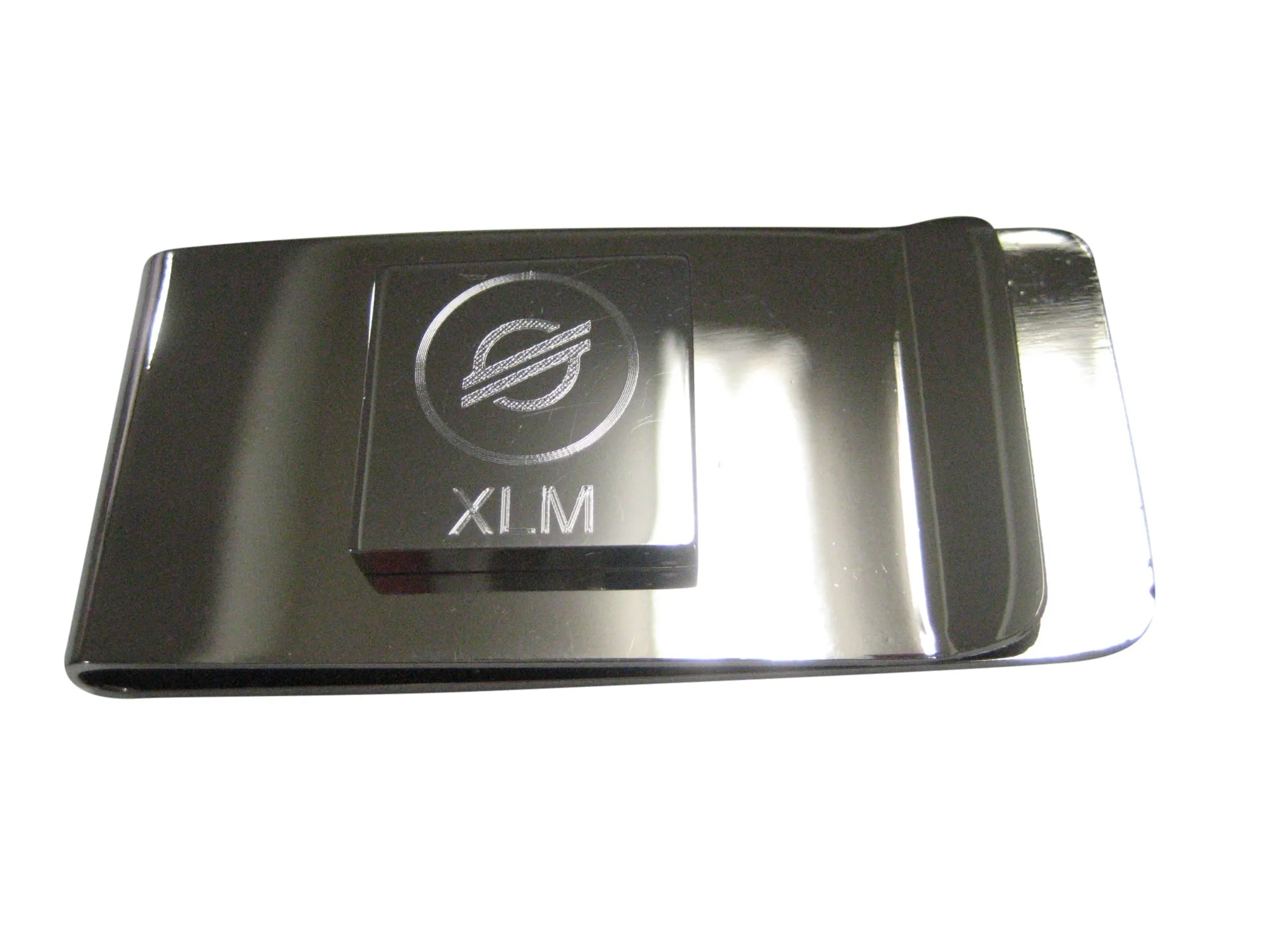 Silver Toned Square Pendant Etched Stellar Lumens Coin XLM Cryptocurrency Blockchain Money Clip