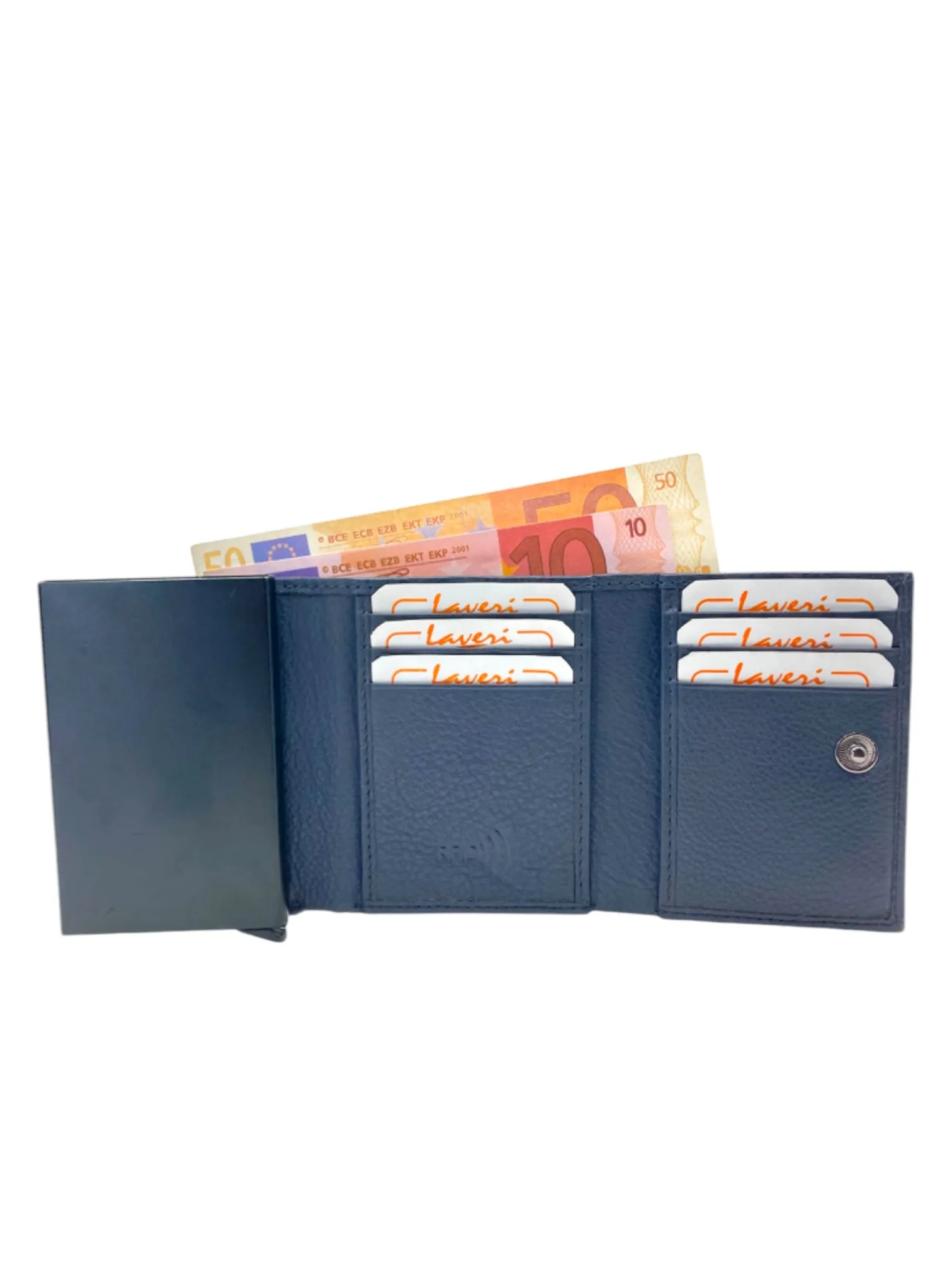 Smart Pop-Up Metallic Card Holder Tri-Fold Wallet in Leather # TRI - 4522.NEW-Buton