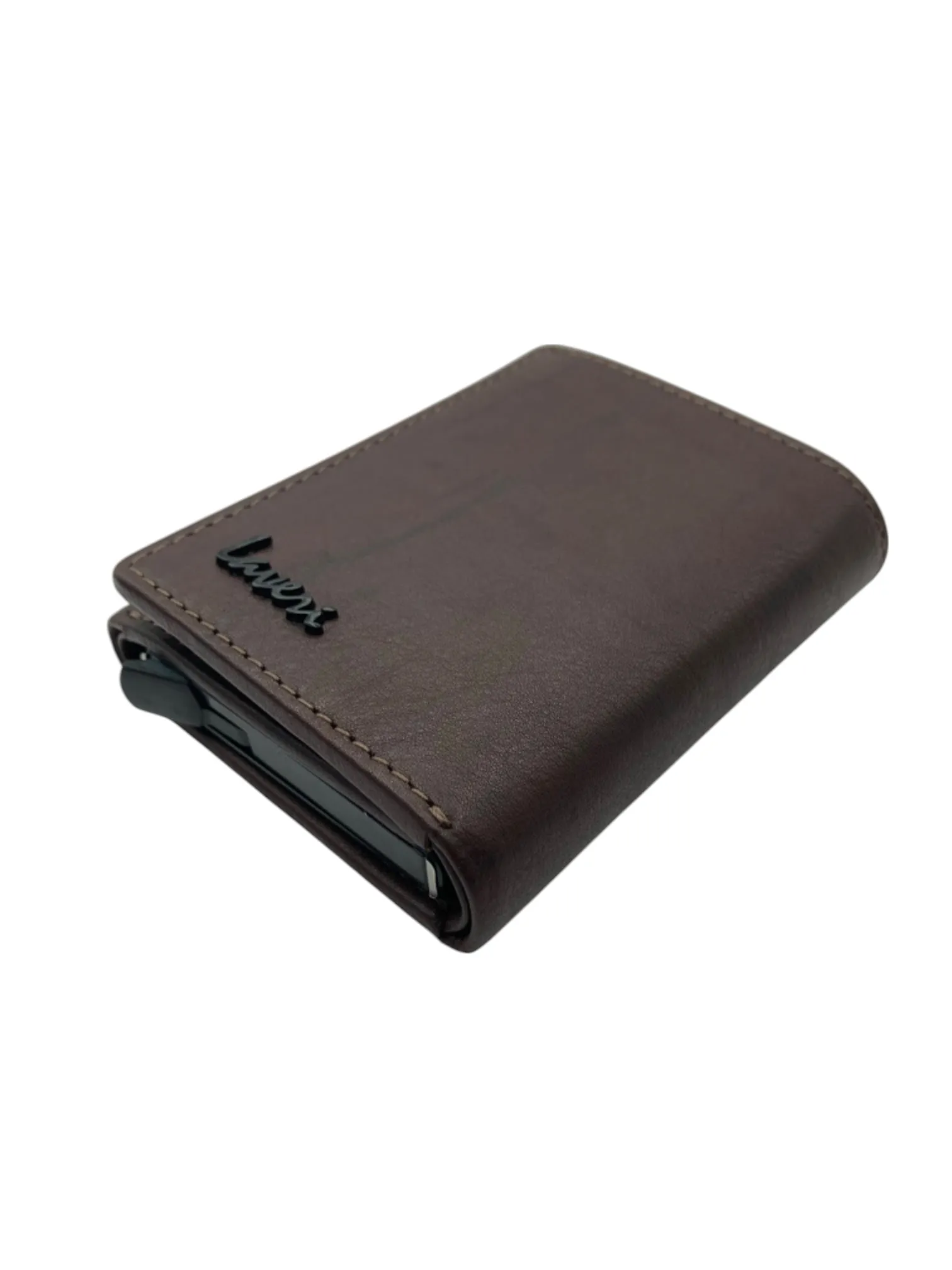Smart Pop-Up Metallic Card Holder Tri-Fold Wallet in Leather # TRI - 4522.NEW-Buton
