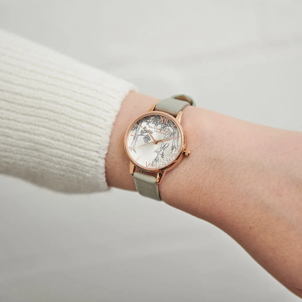 Snow Globe Winter Bunny Midi Dial Grey and Rose Gold Watch