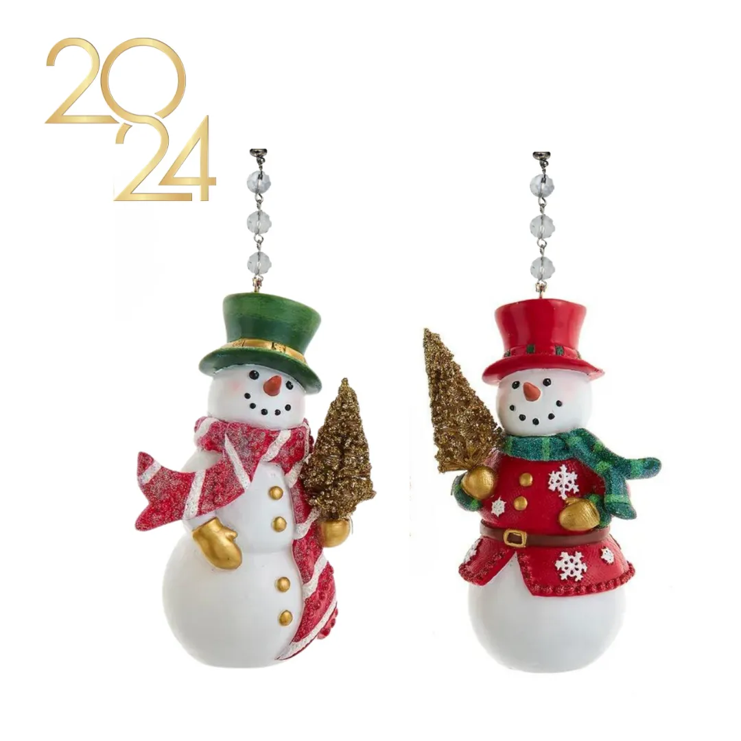 SNOWMAN HOLDING TREE (Set/1) MAGNETIC CHANDELIER ORNAMENT - 2 STYLES AVAILABLE