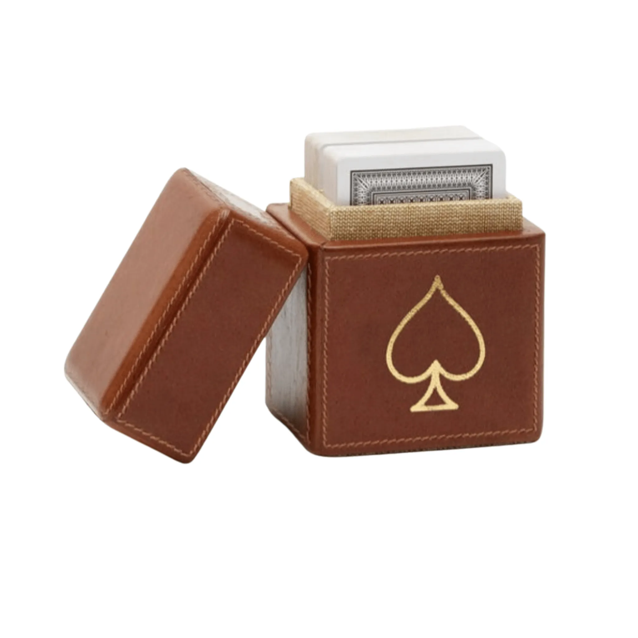 Spade Leather Playing Card Box Set s/2 - Tobacco