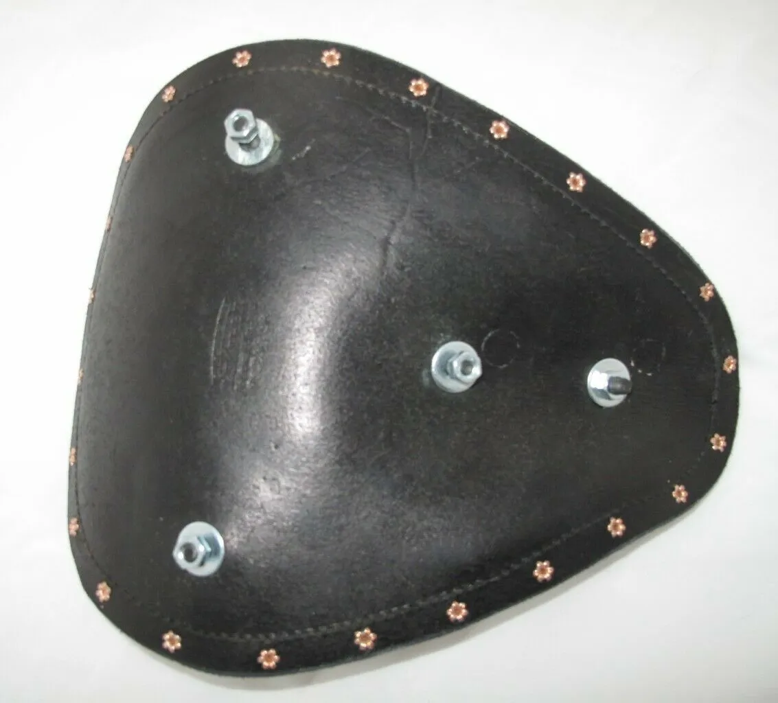 Spring Seat Harley Sportster Chopper 12x15x1" Ant Br Oak Leather  Copper Rivets