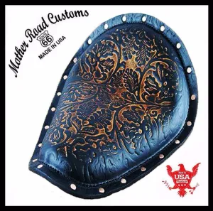 Spring Seat Harley Sportster Chopper 12x15x1" Ant Br Oak Leather  Copper Rivets
