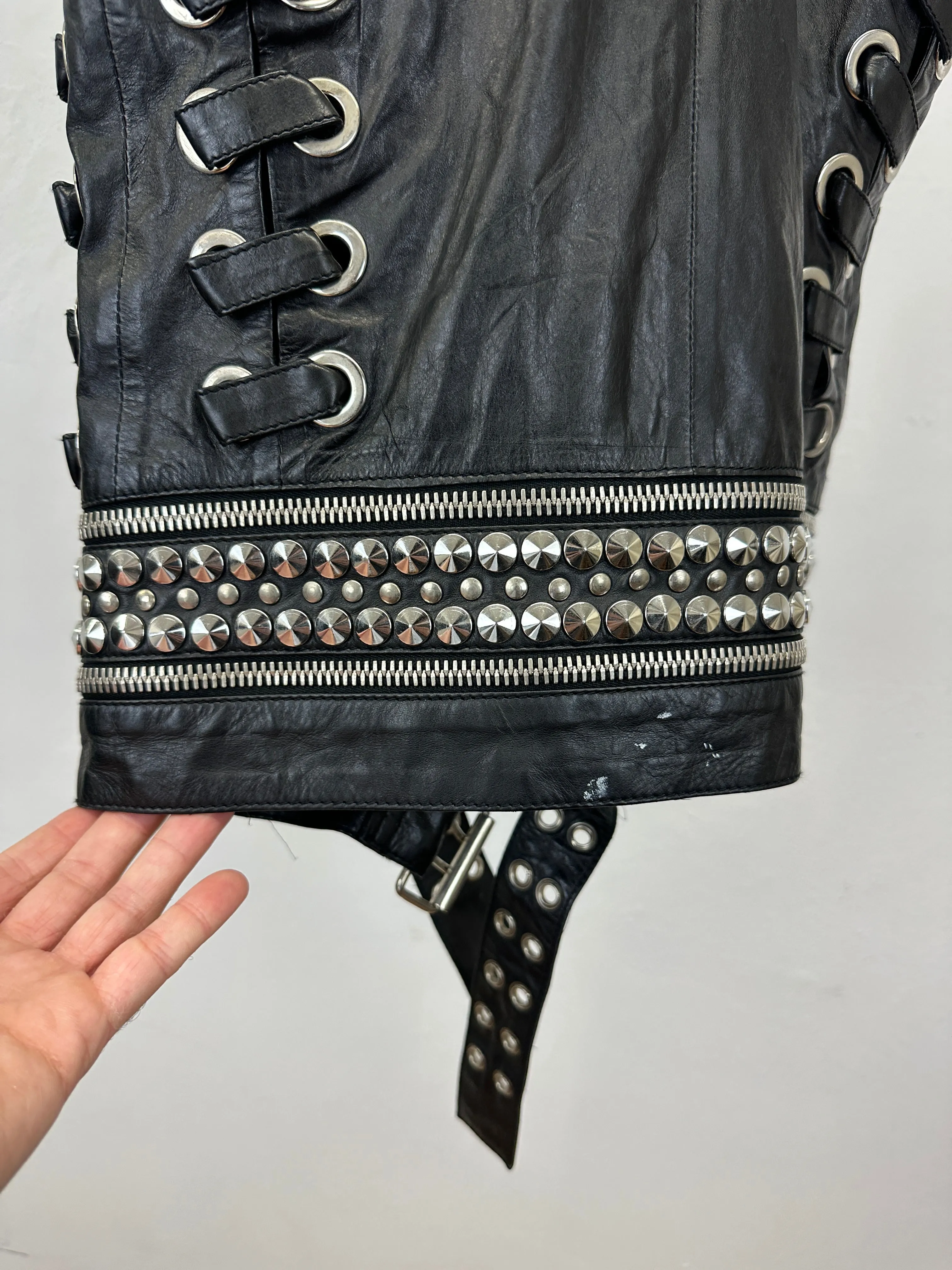 S/S2011 Balmain by Decarnin leather metal studded biker vest