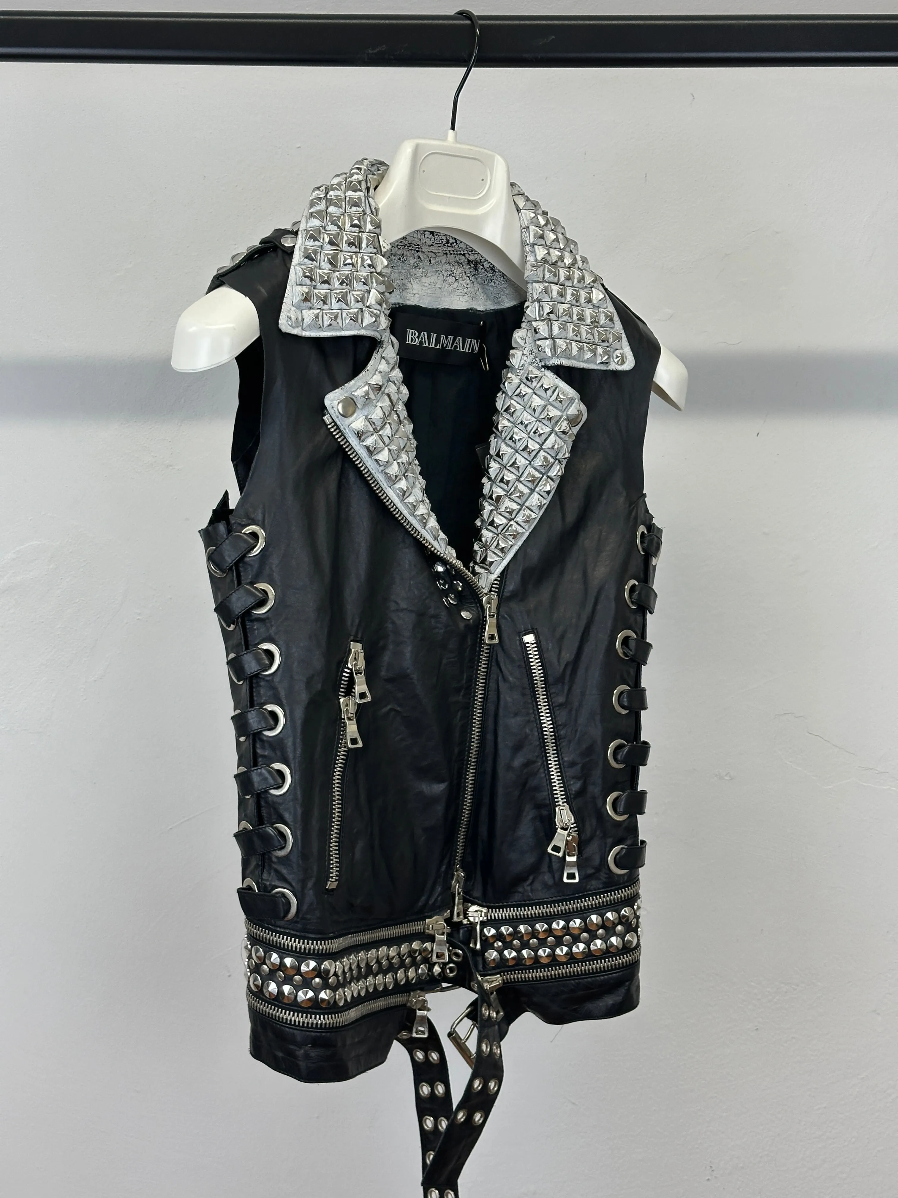 S/S2011 Balmain by Decarnin leather metal studded biker vest