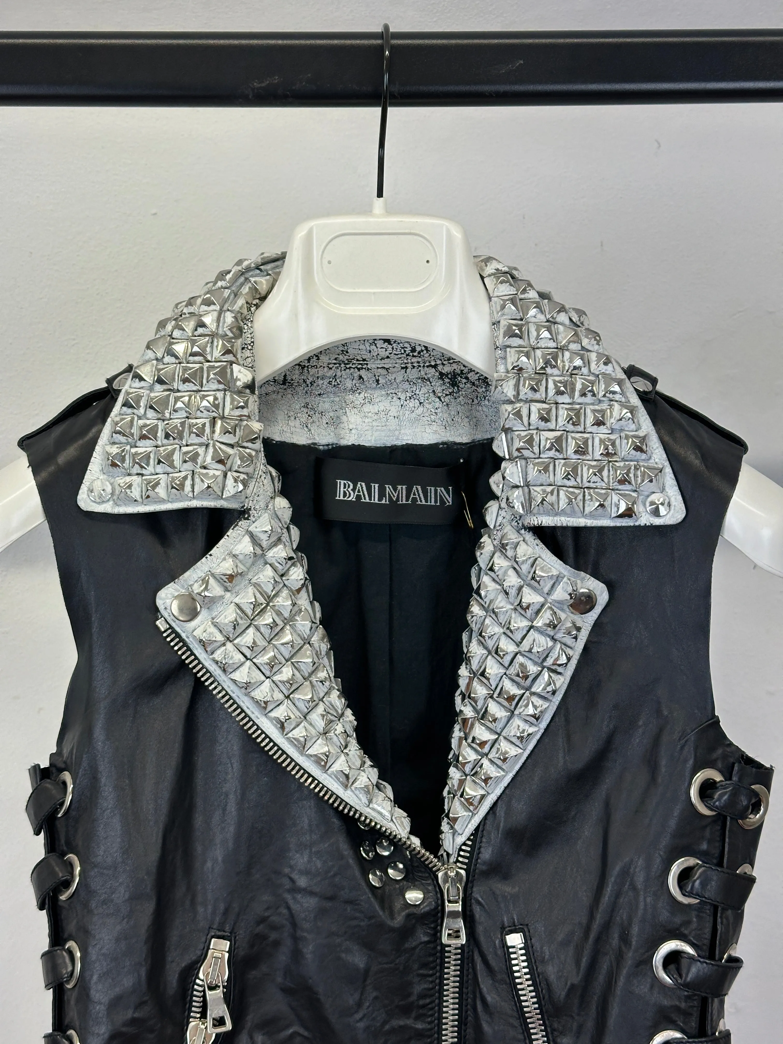 S/S2011 Balmain by Decarnin leather metal studded biker vest