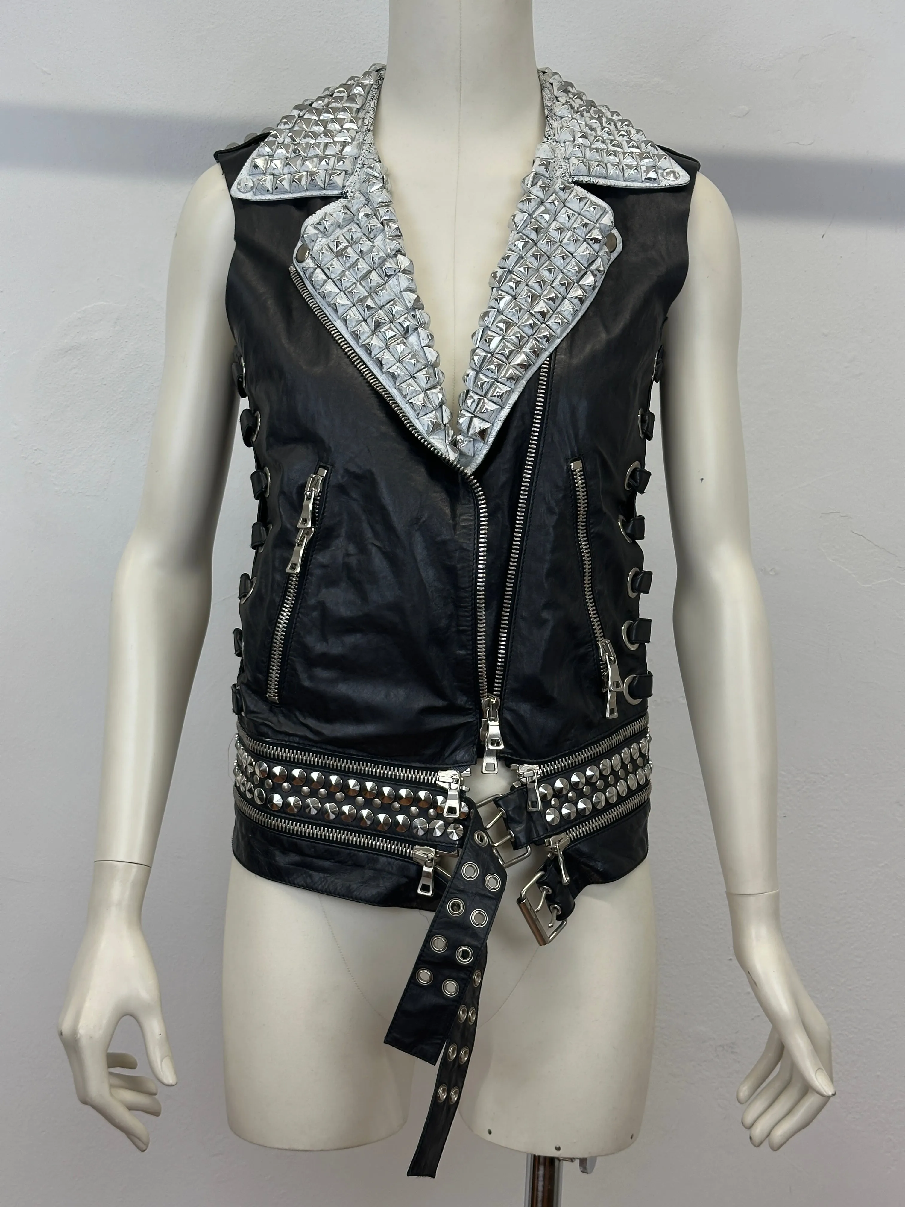 S/S2011 Balmain by Decarnin leather metal studded biker vest