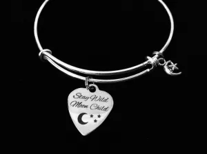 Stay Wild Moon Child Adjustable Bracelet Crescent Moon and Star Expandable Silver Wire Bangle Gift Daisy