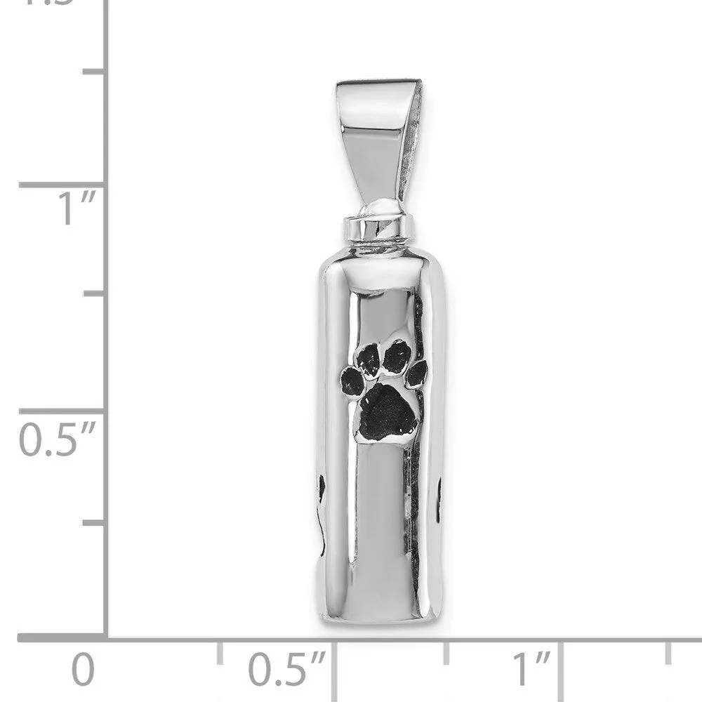 Sterling Silver Enameled Paw Prints Ash Holder Pendant - Pet Memorial Keepsake Jewelry