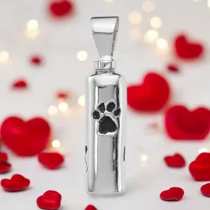 Sterling Silver Enameled Paw Prints Ash Holder Pendant - Pet Memorial Keepsake Jewelry