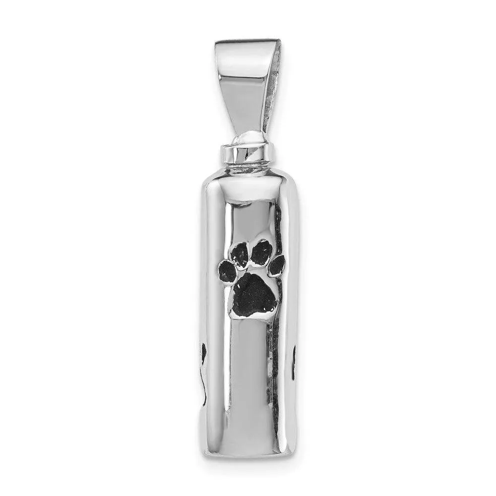 Sterling Silver Enameled Paw Prints Ash Holder Pendant - Pet Memorial Keepsake Jewelry