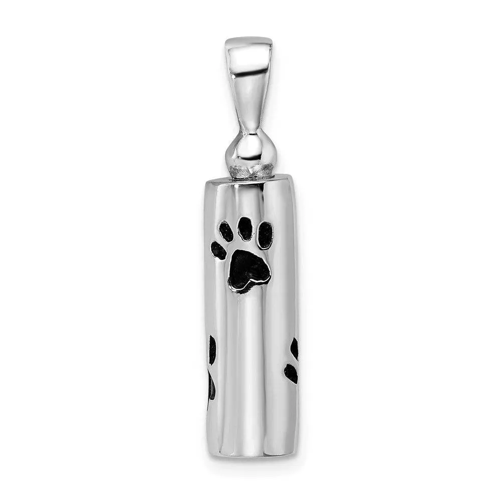 Sterling Silver Enameled Paw Prints Ash Holder Pendant - Pet Memorial Keepsake Jewelry