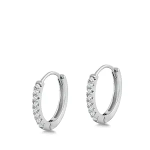 Sterling Silver Fashion Clear CZ Studded Hoop High Polished Earrings 925 New