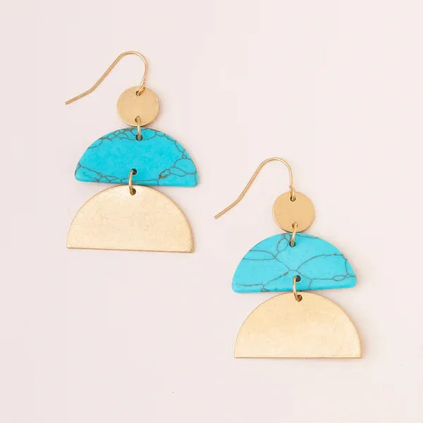 Stone Half Moon Earring - Turquoise - Two Options