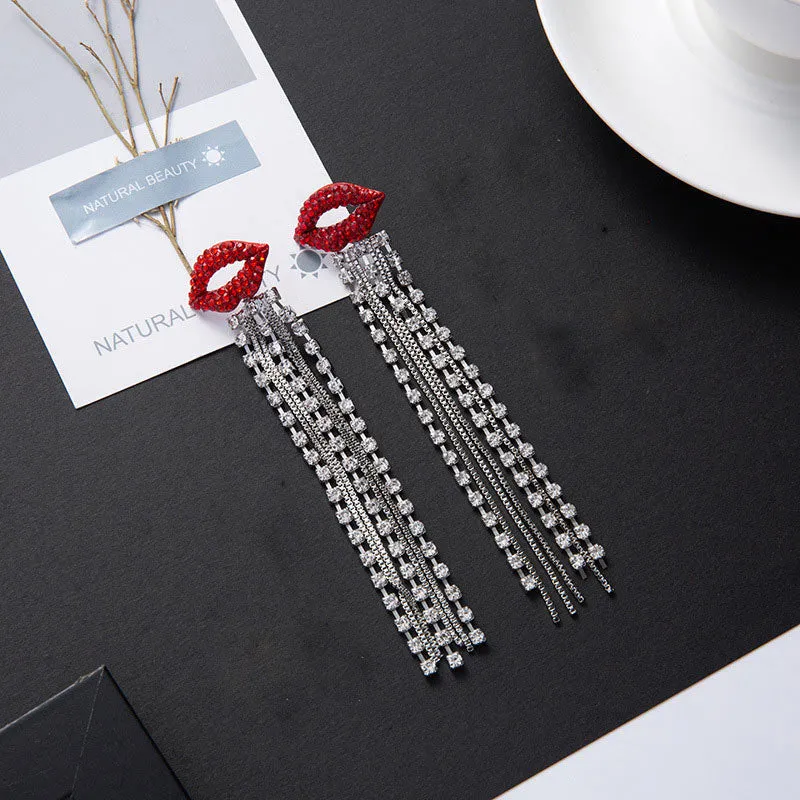 Studded Lip Pattern Tassel Design Earrings