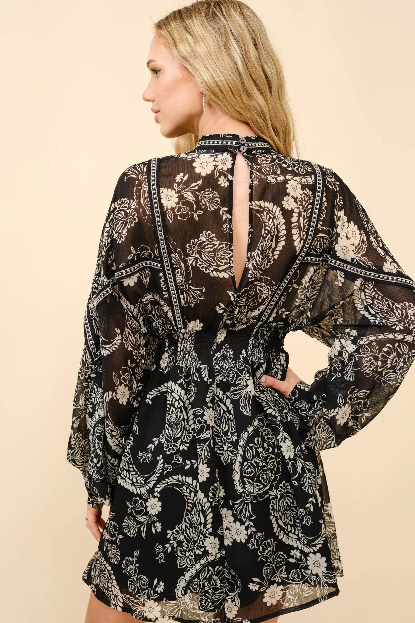 Studded Paisley Mini Dress