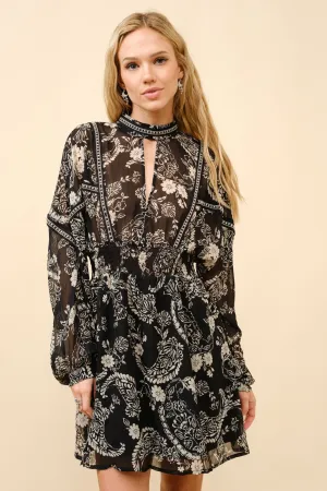 Studded Paisley Mini Dress