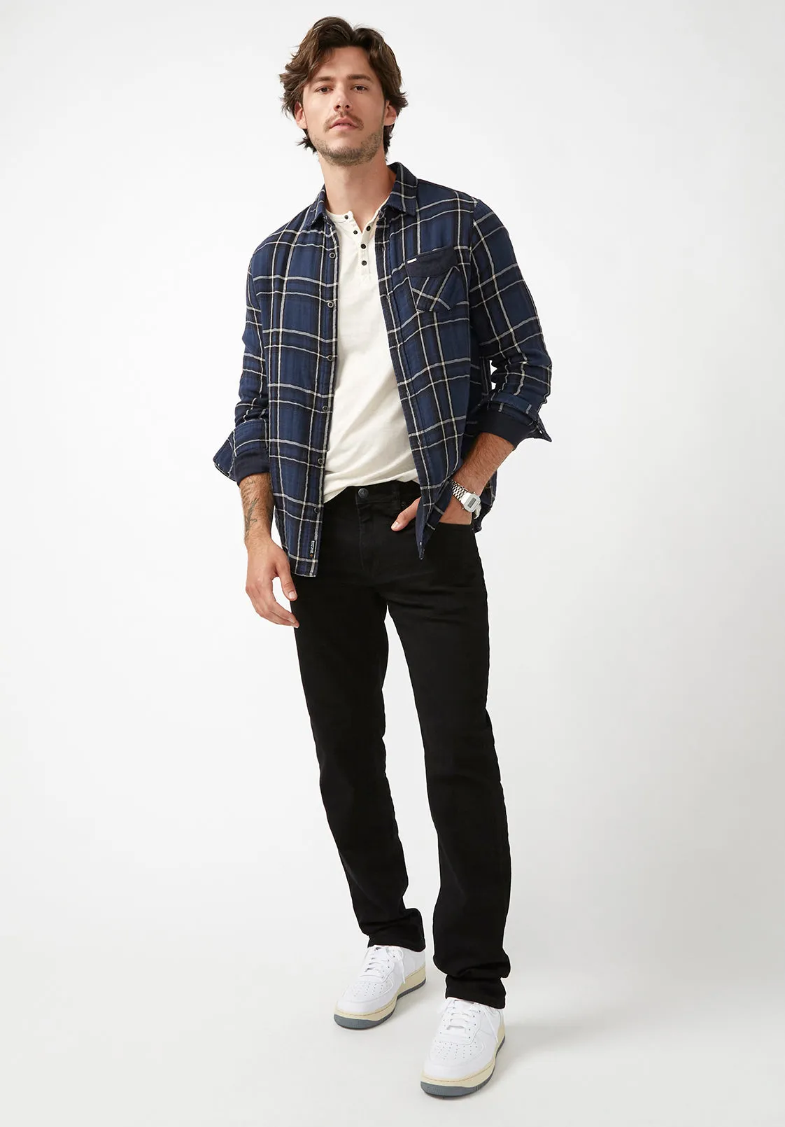 Sujay Men's Long Sleeve Shirt in Navy Plaid - BM24117