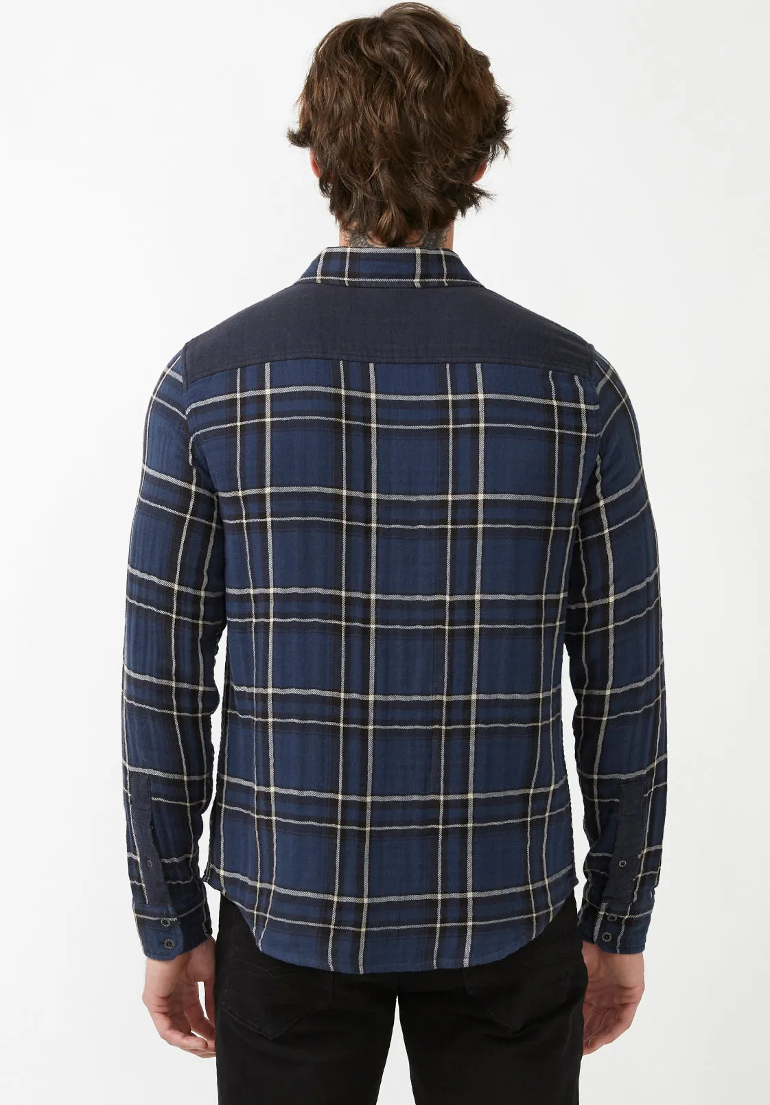Sujay Men's Long Sleeve Shirt in Navy Plaid - BM24117