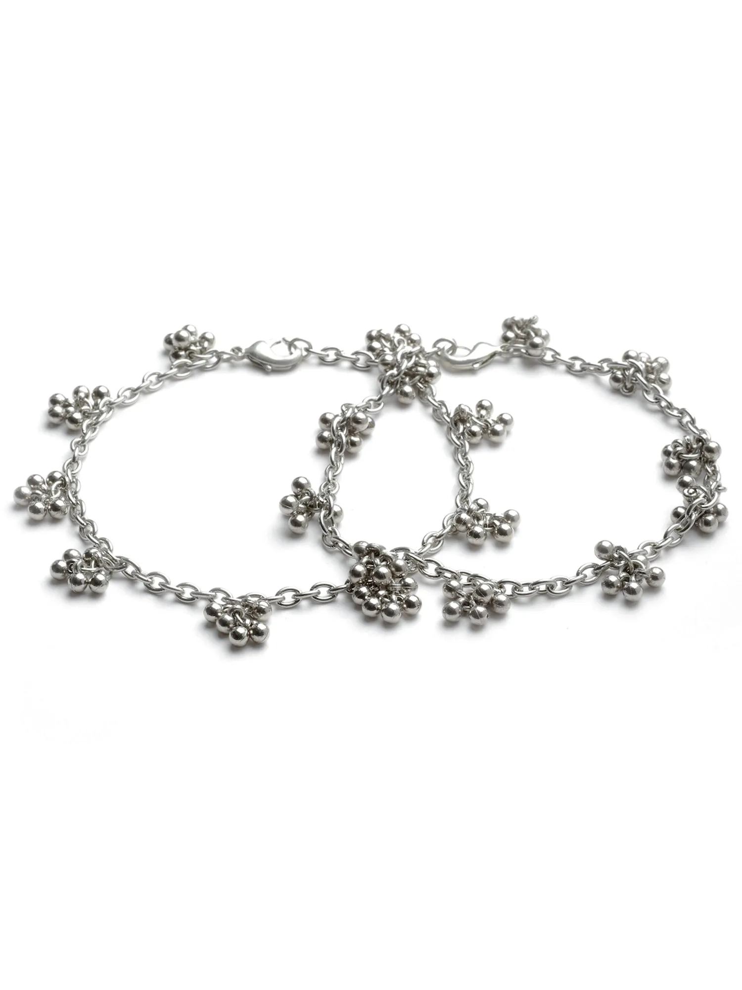 Tassel Ball Studded Handcrafted Oxidised Silver Anklets