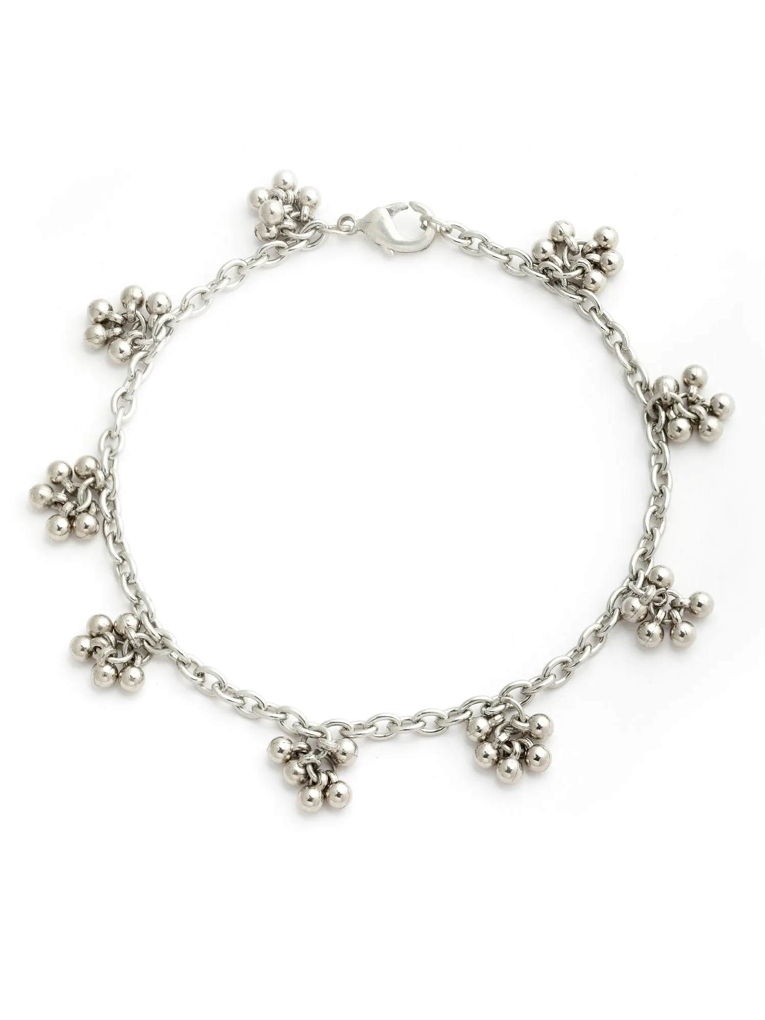 Tassel Ball Studded Handcrafted Oxidised Silver Anklets