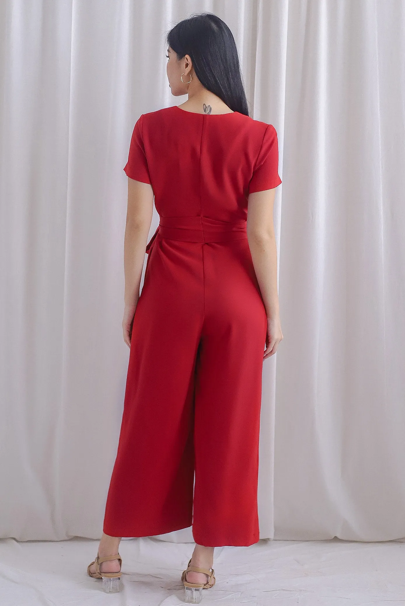 TDC Chaperel V Neck Jumpsuit In Red