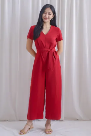 TDC Chaperel V Neck Jumpsuit In Red