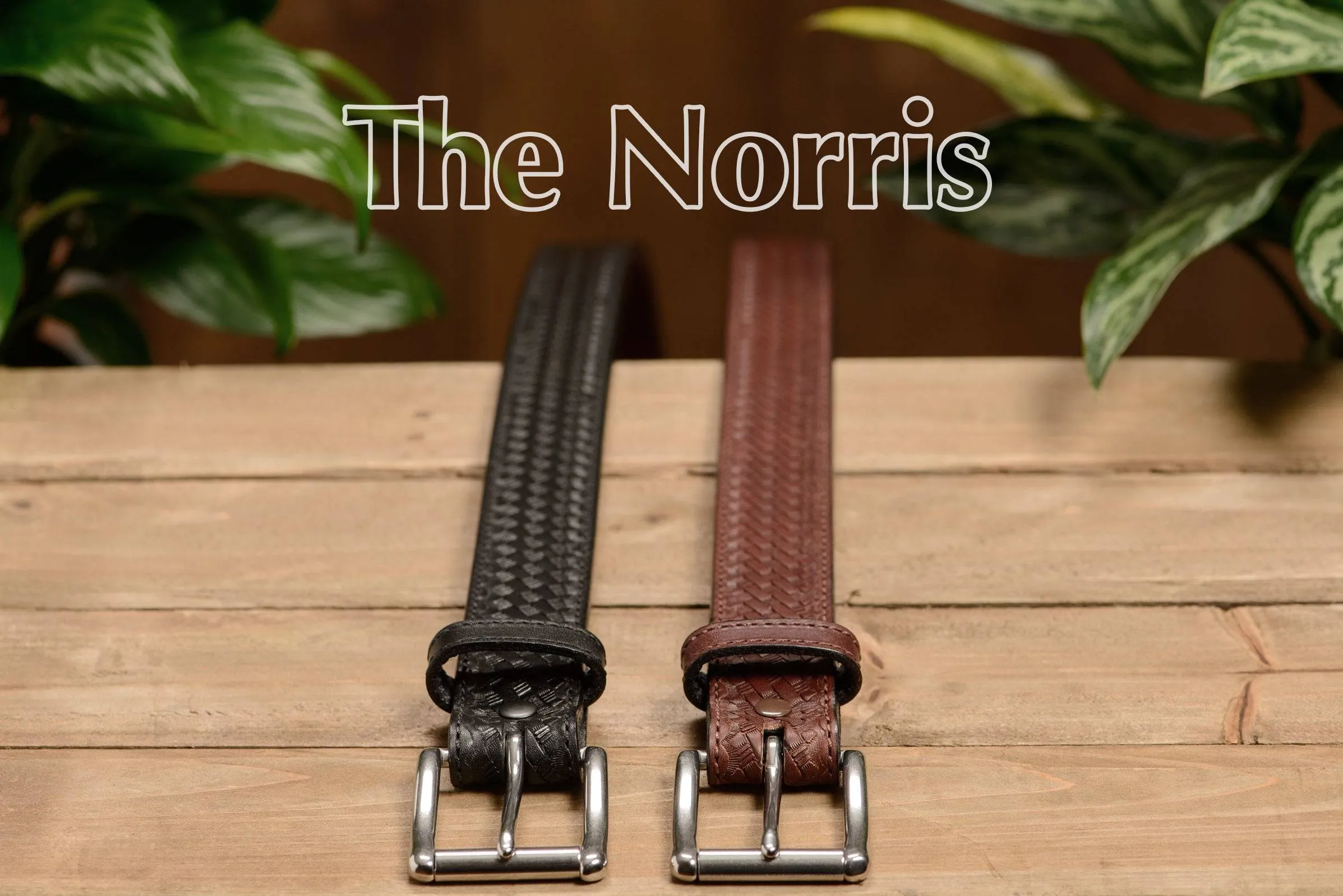 The Norris: Black Stitched Basket Weave Max Thick With Steel Core 1.50"