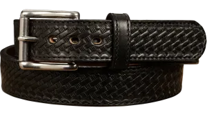 The Norris: Black Stitched Basket Weave Max Thick With Steel Core 1.50"