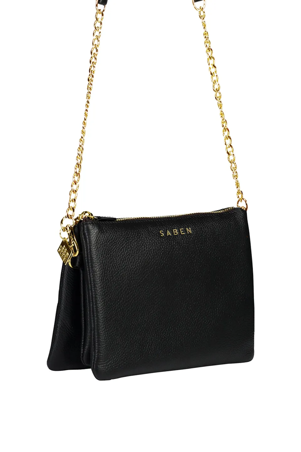 Tilly's Big Sis Black Multi Pocket Chain Strap Leather Large Clutch