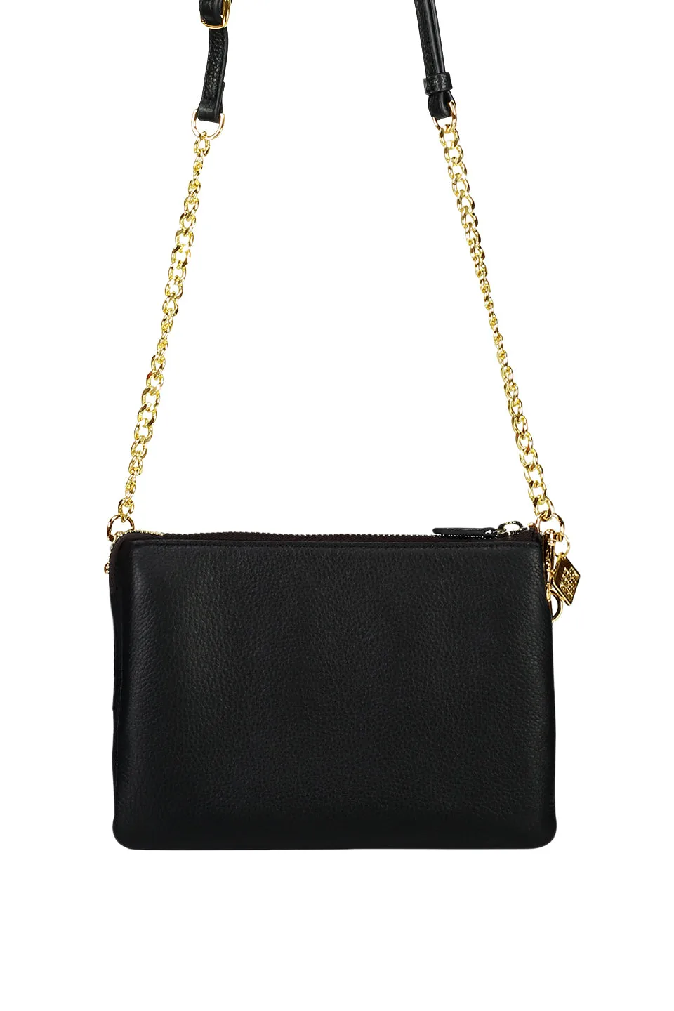 Tilly's Big Sis Black Multi Pocket Chain Strap Leather Large Clutch