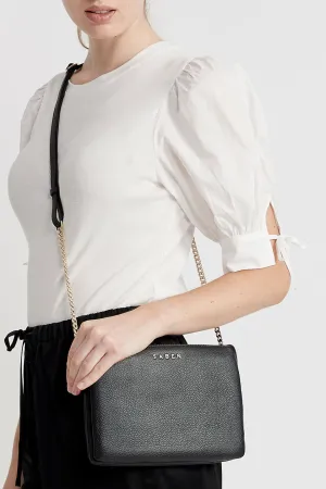 Tilly's Big Sis Black Multi Pocket Chain Strap Leather Large Clutch