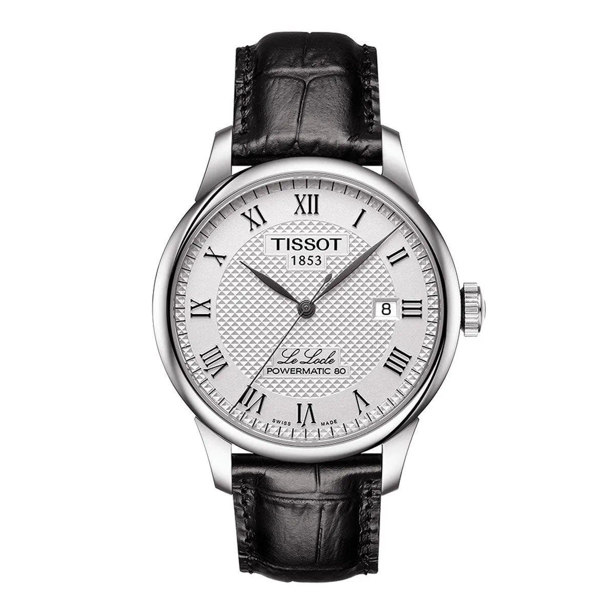 TISSOT 19MM ALLIGATOR EMBOSSED BLACK LEATHER STRAP