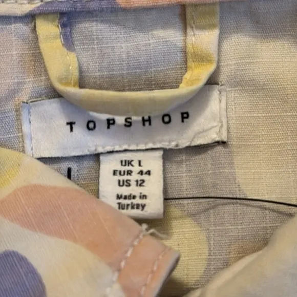 Topshop Large (US 12) Oversized Camouflage Jean Jacket pale yellow purple