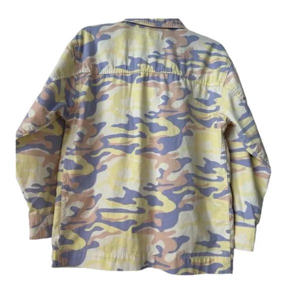 Topshop Large (US 12) Oversized Camouflage Jean Jacket pale yellow purple