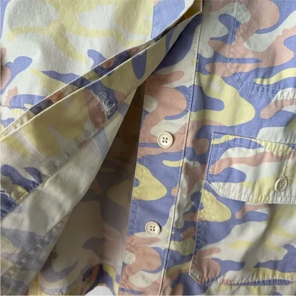 Topshop Large (US 12) Oversized Camouflage Jean Jacket pale yellow purple