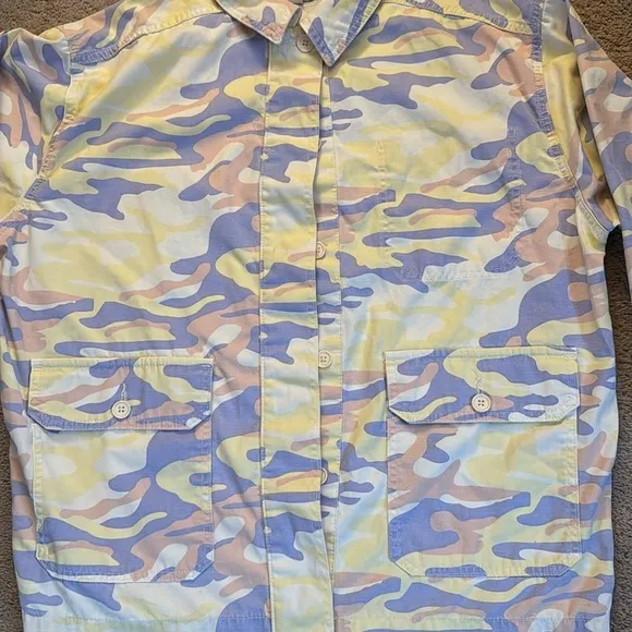 Topshop Large (US 12) Oversized Camouflage Jean Jacket pale yellow purple