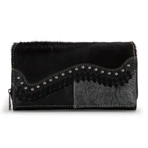 TR149-W010 Trinity Ranch Hair-On Cowhide Saddle Shape Collection Wallet - Black