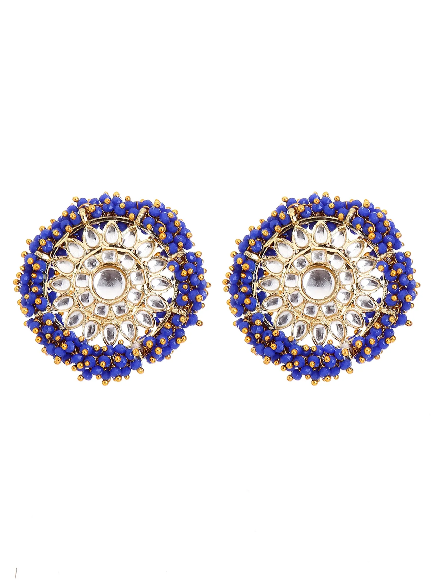 Traditional Blue Crystal Studded Gold Plated Kundan Stud Earrings