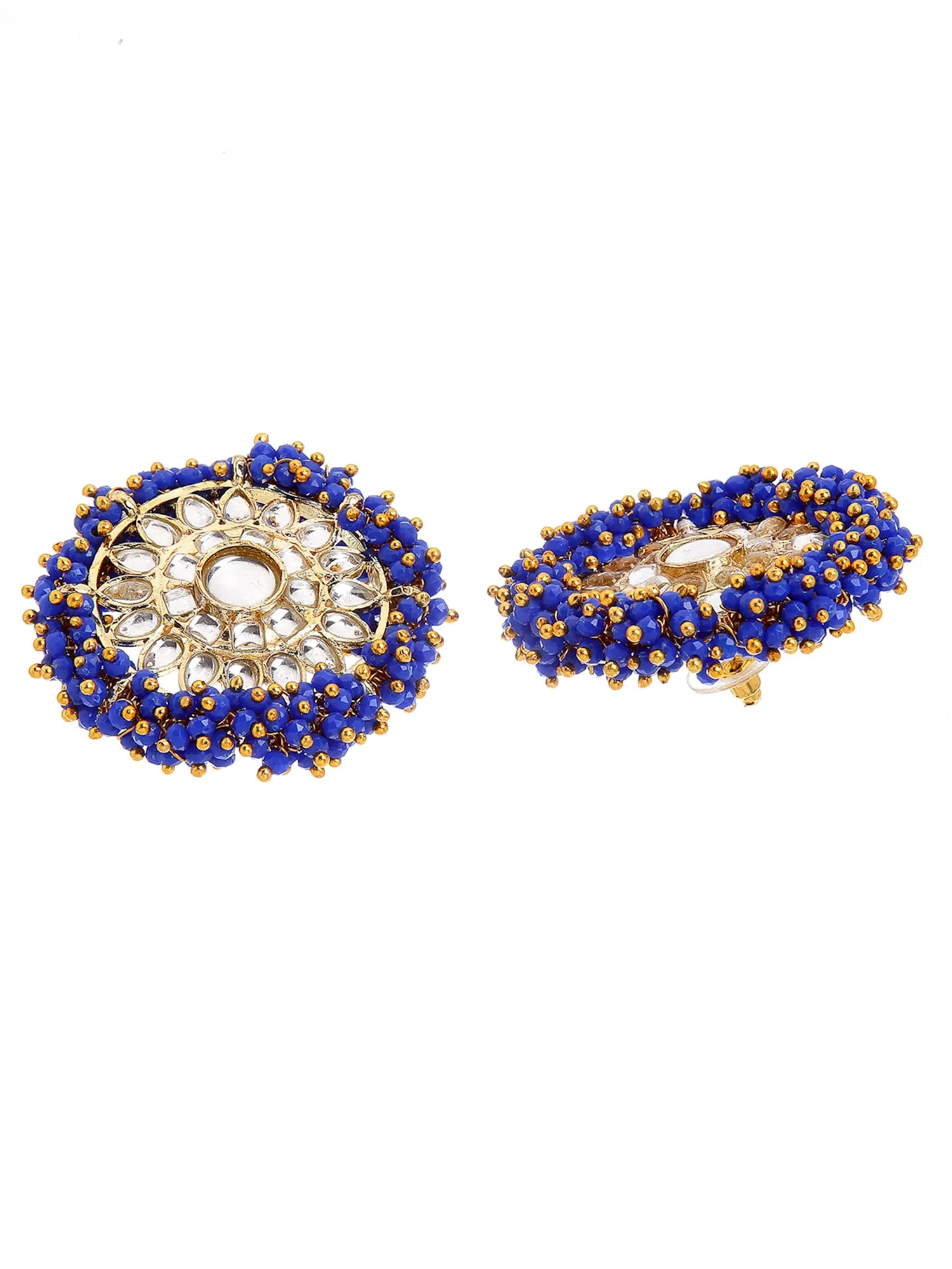 Traditional Blue Crystal Studded Gold Plated Kundan Stud Earrings