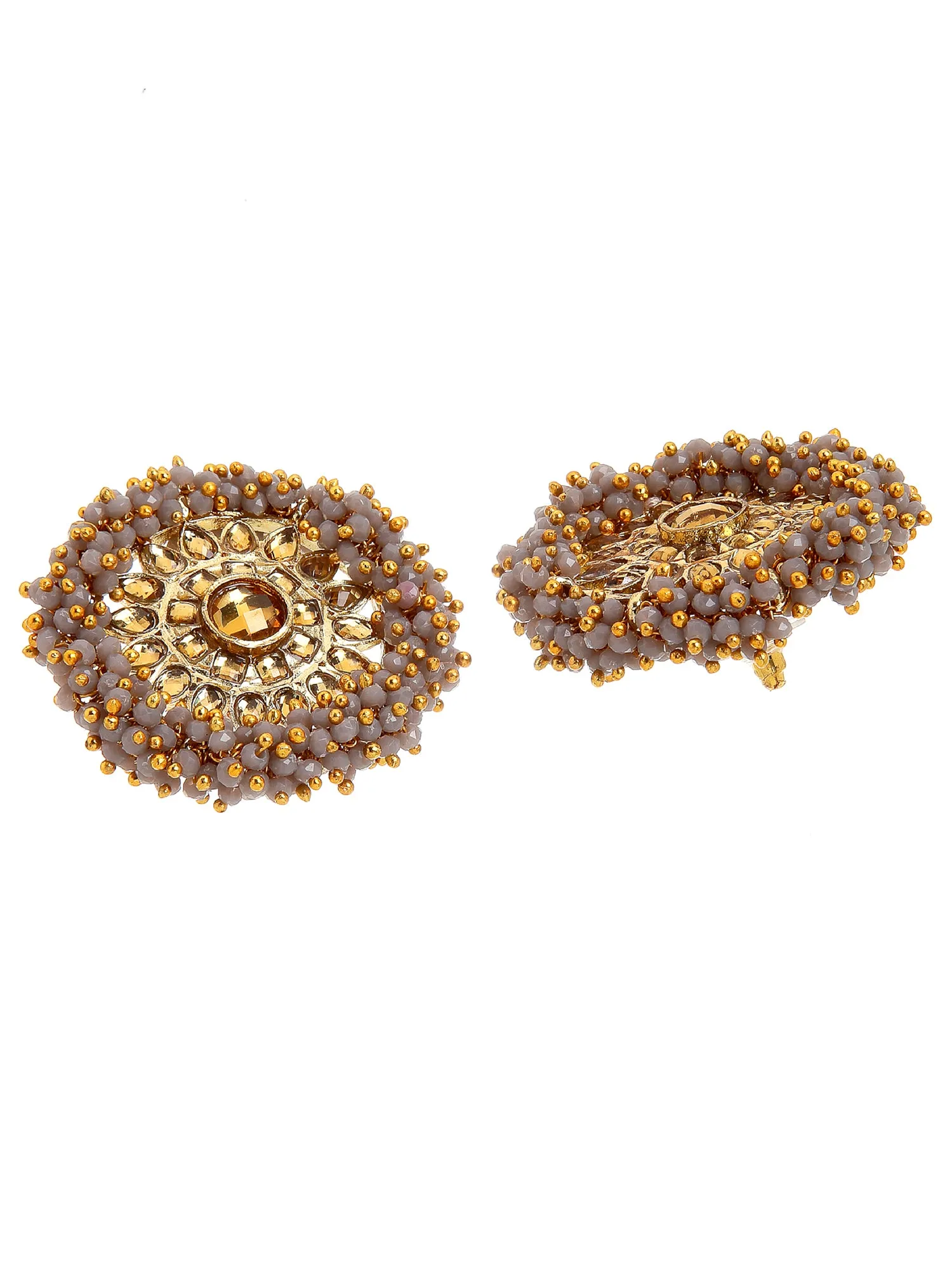 Traditional Grey Crystal Studded Gold Plated Kundan Stud Earrings