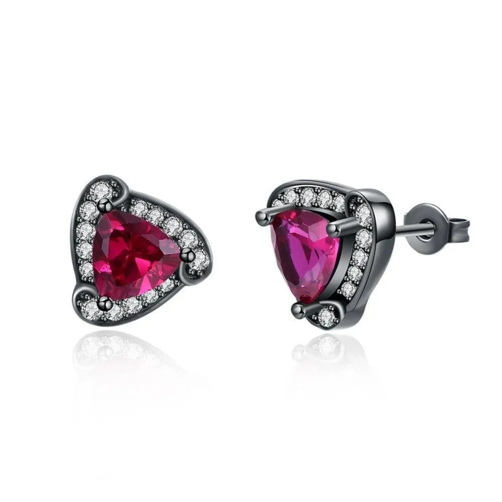 Triangle Design Red Cubic Zirconia Stud Earrings For Women Black Gun Color Party Accessories Gifts for Her