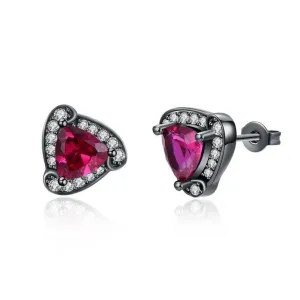 Triangle Design Red Cubic Zirconia Stud Earrings For Women Black Gun Color Party Accessories Gifts for Her