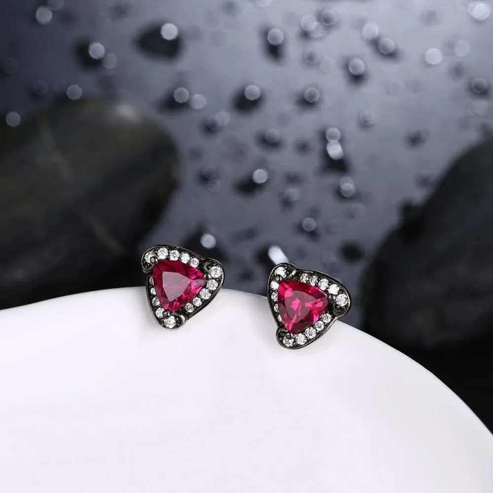Triangle Design Red Cubic Zirconia Stud Earrings For Women Black Gun Color Party Accessories Gifts for Her