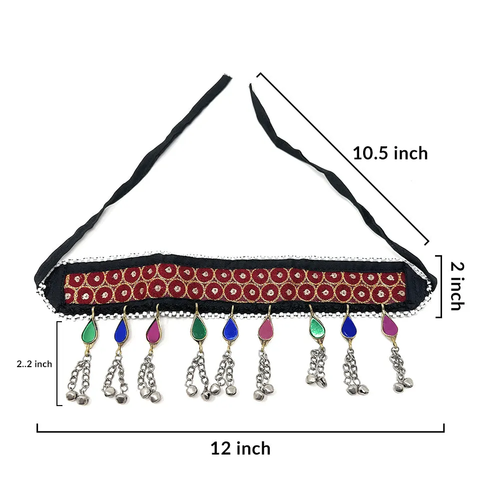Tribal Turkman Afghan Kuchi Womens Handmade Fabric Headband with Bells and Multicolor Stones Ertuğrul Halima Turkish Style  - Dandiya Party Belly Dancing - Duel On Jewel