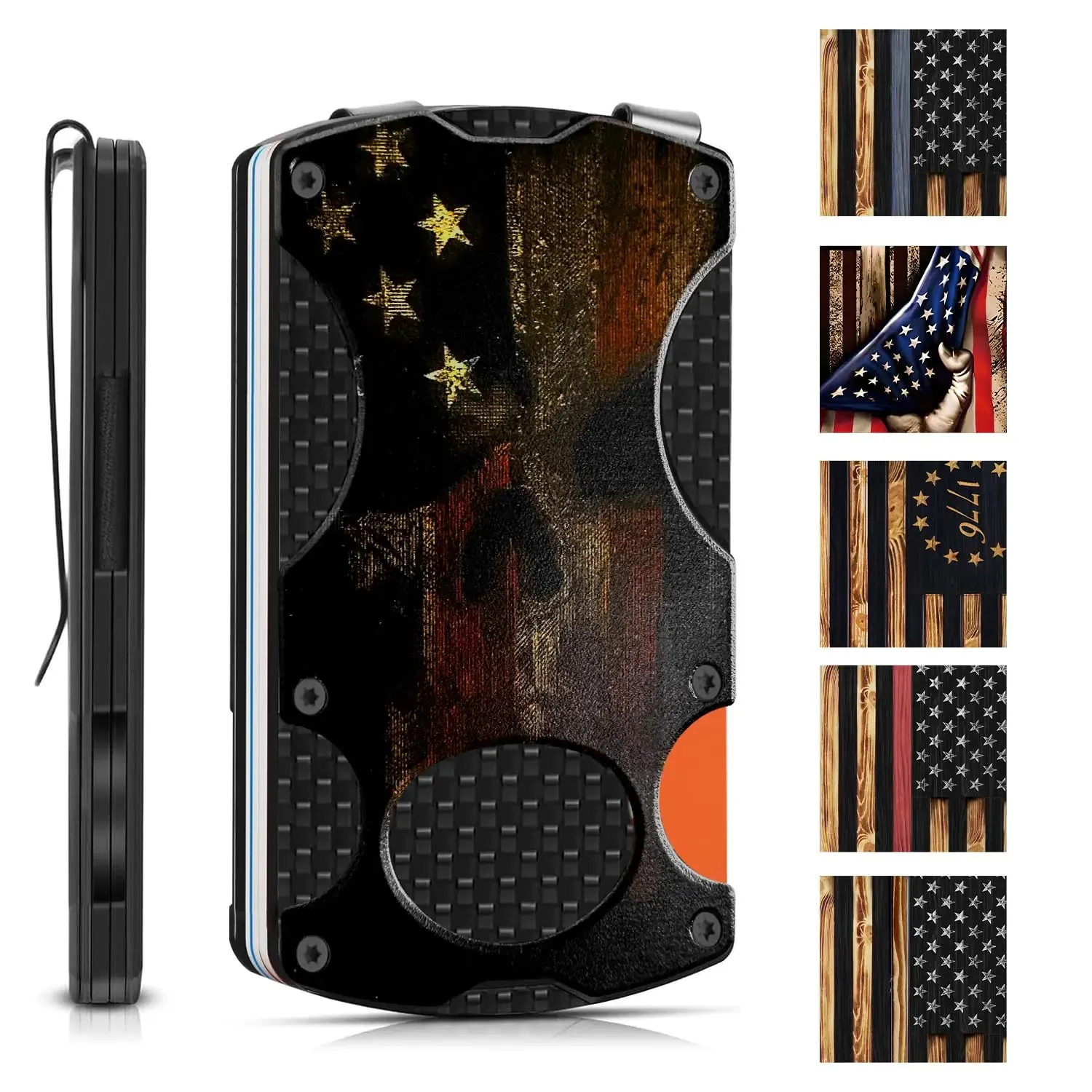 Tvndfhe Tactical Mens Wallet Minimalist Wallet with Money Clip and Credit Card Holder USA Skull Flag Aluminum Wallet RFID Blocking