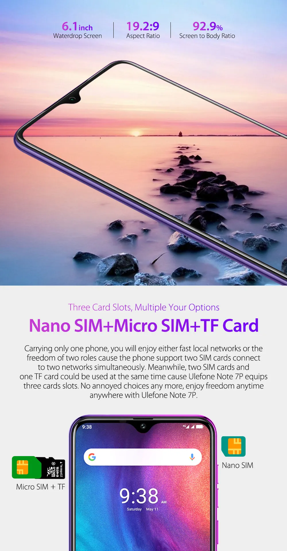 ULEFONE NOTE 7P Quad-core 64-bit 2.0GHz Mobile Phone 6.1-inch HD- in Cell Phone black