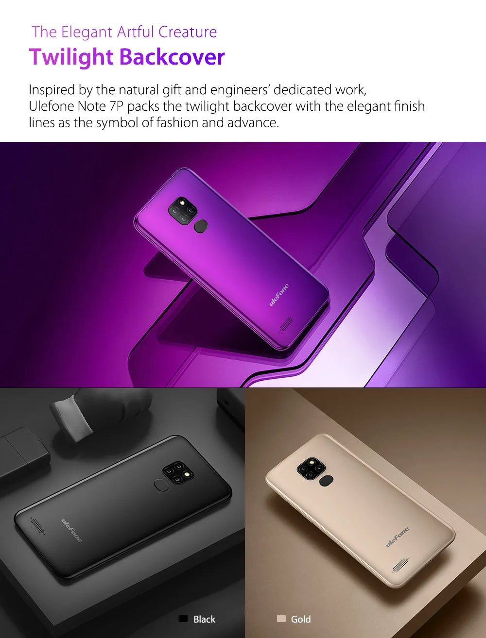 ULEFONE NOTE 7P Quad-core 64-bit 2.0GHz Mobile Phone 6.1-inch HD- in Cell Phone black